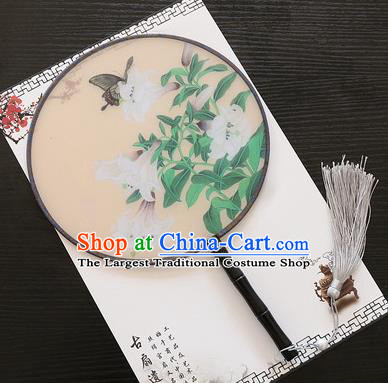 Chinese Traditional Palace Fans Ancient Princess Printing Morning Glory Round Fans for Women