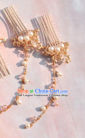 Chinese Ancient Princess Golden Hair Combs Tassel Hairpins Traditional Hanfu Hair Accessories for Women