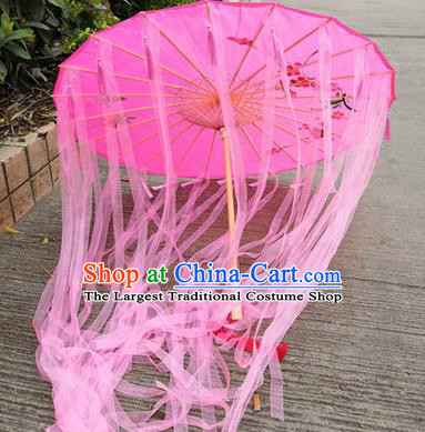 Chinese Ancient Drama Prop Princess Pink Ribbon Umbrella Traditional Handmade Umbrellas for Women
