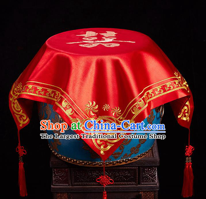 Chinese Ancient Wedding Headdress Bride Embroidered Curtain Traditional Handmade Red Veil for Women