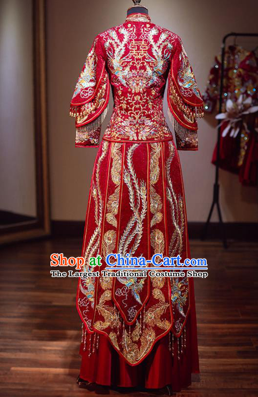 Chinese Traditional Wedding Red Xiuhe Suit Ancient Bride Embroidered Phoenix Dress for Women