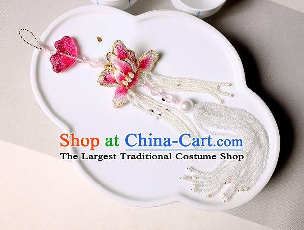 Chinese Traditional Jewelry Accessories Classical Embroidered Pink Mangnolia Tassel Brooch for Women