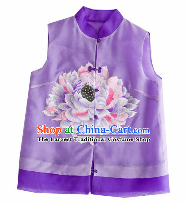Traditional Chinese National Costume Tang Suit Purple Vest Upper Outer Garment for Women