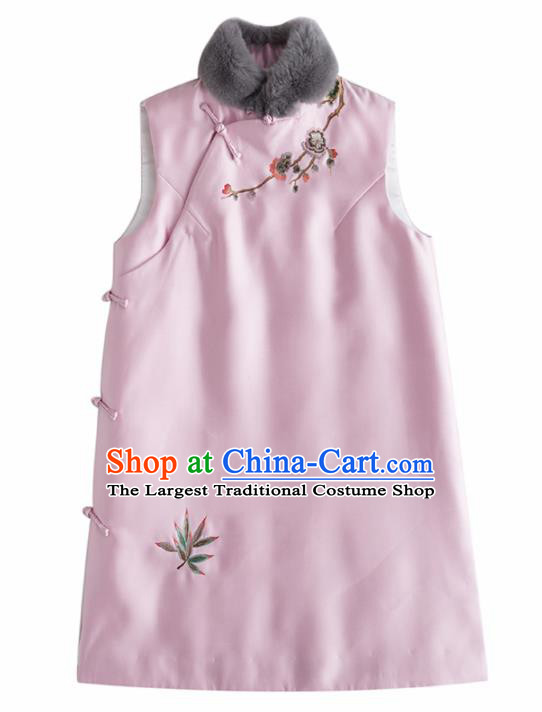 Traditional Chinese National Costume Tang Suit Embroidered Pink Waistcoat for Women
