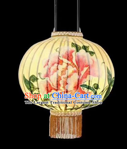 Chinese Traditional Ink Painting Peony Round Lantern Handmade New Year Palace Lanterns
