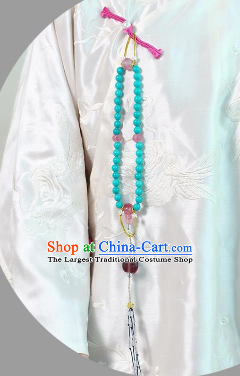 Chinese Traditional Jewelry Accessories Classical Pressure Front Green Beads Tassel Brooch for Women