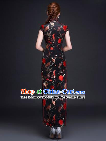 Chinese Traditional National Costume Classical Wedding Cheongsam Red Peony Qipao Dress for Women