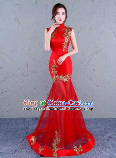 Chinese Traditional Wedding Costume Classical Embroidered Red Veil Full Dress for Women