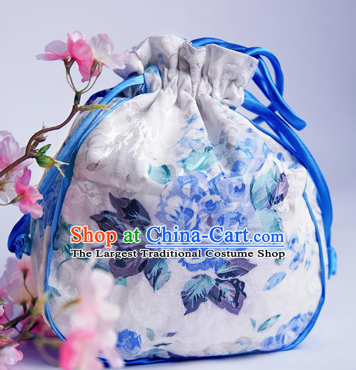 Chinese Traditional Hanfu Accessories Classical Embroidered Printing Peony Silk Handbag for Women