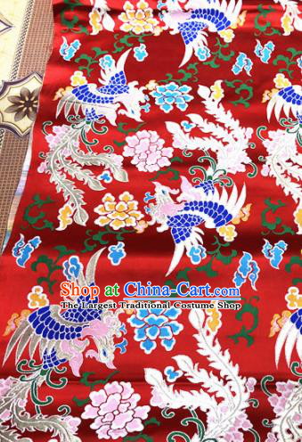 Chinese Traditional Buddhism Phoenix Pattern Design Red Brocade Silk Fabric Tibetan Robe Fabric Asian Material