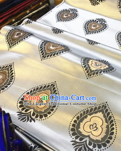 Chinese Traditional Buddhism Pattern Design White Brocade Silk Fabric Tibetan Robe Satin Fabric Asian Material
