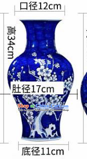 Chinese Jingdezhen Ceramic Handicraft Traditional Blue and White Porcelain Plum Blossom Design Vase