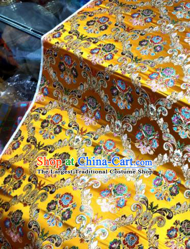 Chinese Traditional Buddhism Roses Pattern Design Golden Brocade Silk Fabric Tibetan Robe Satin Fabric Asian Material