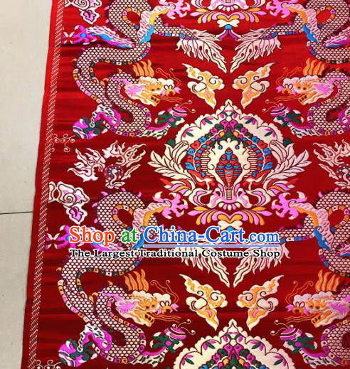Chinese Traditional Buddhism Cloud Dragon Pattern Design Red Brocade Silk Fabric Tibetan Robe Satin Fabric Asian Material