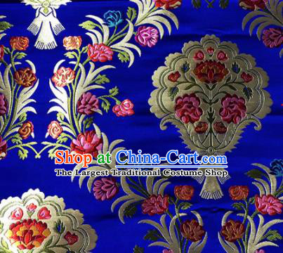 Chinese Traditional Buddhism Pattern Royalblue Brocade Silk Fabric Tibetan Robe Satin Fabric Asian Material