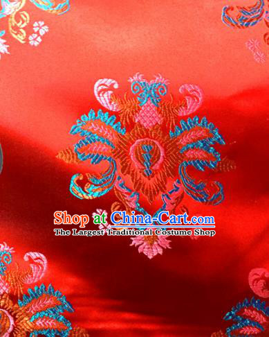 Chinese Traditional Buddhism Rosette Pattern Red Brocade Silk Fabric Tibetan Robe Satin Fabric Asian Material