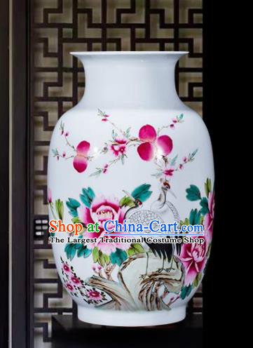 Chinese Traditional Painting Birds Crane Enamel Wax Gourd Vase Jingdezhen Ceramic Handicraft