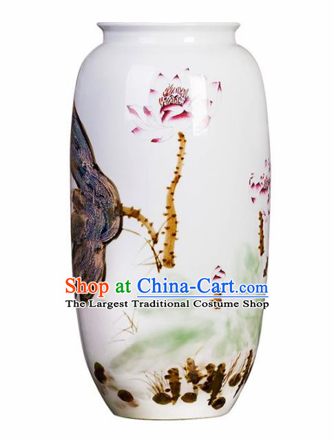 Chinese Jingdezhen Ceramic Hand Painting Lotus Fambe Wax Gourd Vase Handicraft Traditional Porcelain Vase