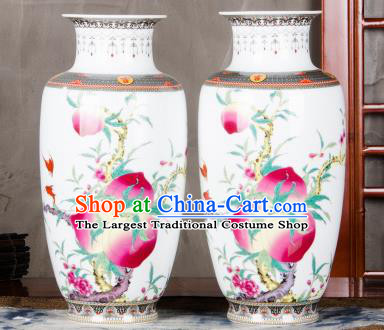 Chinese Traditional Printing Peach Enamel Vase Jingdezhen Ceramic Handicraft