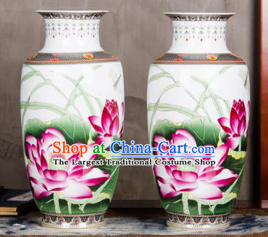 Chinese Traditional Printing Lotus Enamel Vase Jingdezhen Ceramic Handicraft