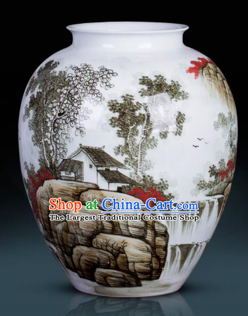 Chinese Jingdezhen Ceramic Craft Hand Painting Landscape Bocksbeutel Vase Enamel Handicraft Traditional Porcelain Vase