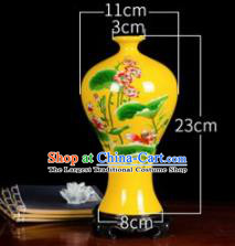 Chinese Jingdezhen Ceramic Craft Hand Painting Lotus Yellow Enamel Prunus Vase Handicraft Traditional Porcelain Vase