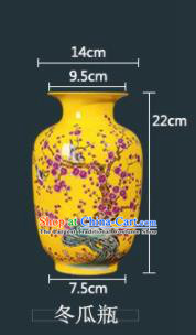 Chinese Jingdezhen Ceramic Craft Printing Plum Blossom Yellow Enamel Vase Handicraft Traditional Porcelain Vase