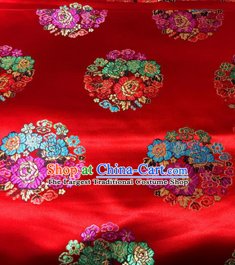 Chinese Traditional Buddhism Round Peony Pattern Red Brocade Silk Fabric Tibetan Robe Satin Fabric Asian Material
