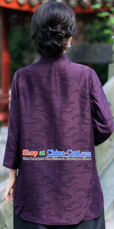 Chinese Traditional Upper Outer Garment National Costume Tang Suit Embroidered Purple Blouse for Women