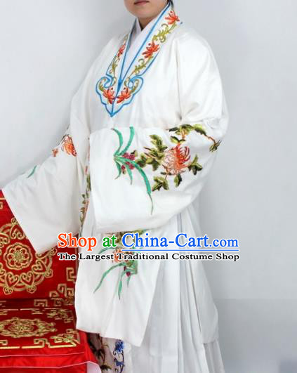 Chinese Ancient Princess Embroidered Chrysanthemum White Dress Traditional Peking Opera Diva Costume for Women