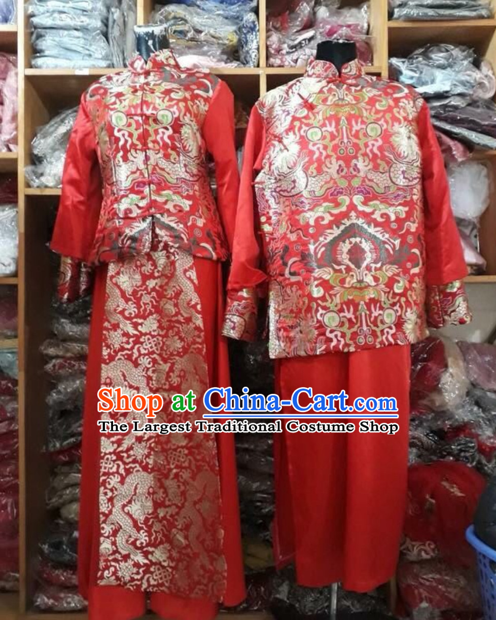 Traditional Vietnam Wedding Dresses Complete Set for Bride and Bridegroom