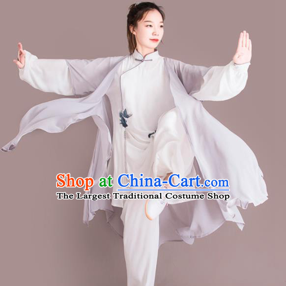 Chinese Traditional Kung Fu Competition Grey Costume Martial Arts Tai Chi Clothing for Women