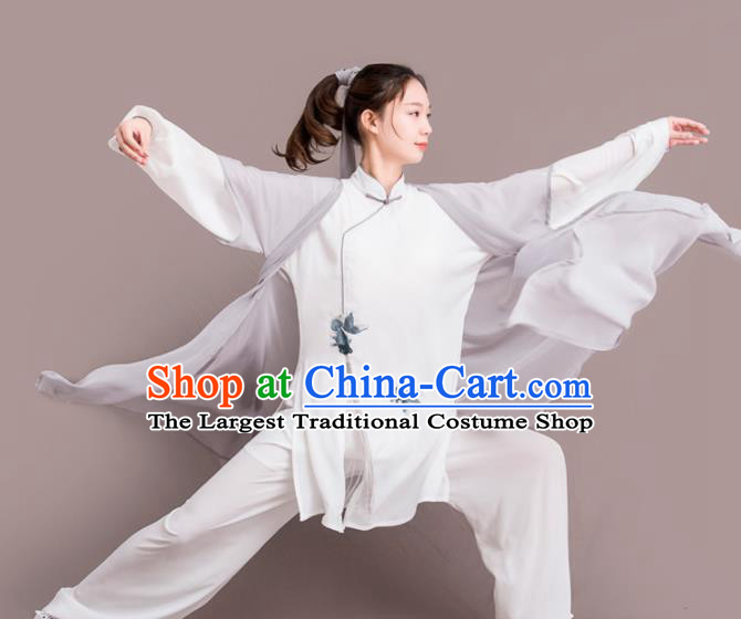 Chinese Traditional Kung Fu Competition Grey Costume Martial Arts Tai Chi Clothing for Women