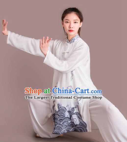 Chinese Traditional Kung Fu Costume Martial Arts Competition Tai Chi Embroidered Grey Clothing for Women