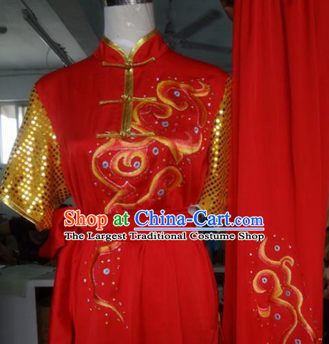Chinese Traditional Kung Fu Costume Martial Arts Tai Chi Embroidered Red Clothing for Women