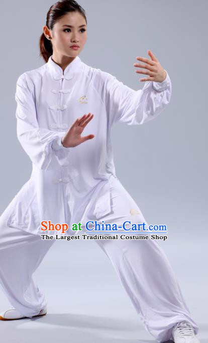 Chinese Traditional Kung Fu White Costume Martial Arts Tai Chi Clothing for Women