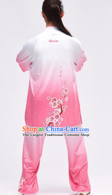 Chinese Traditional Kung Fu Competition Printing Pink Costume Martial Arts Tai Chi Clothing for Women