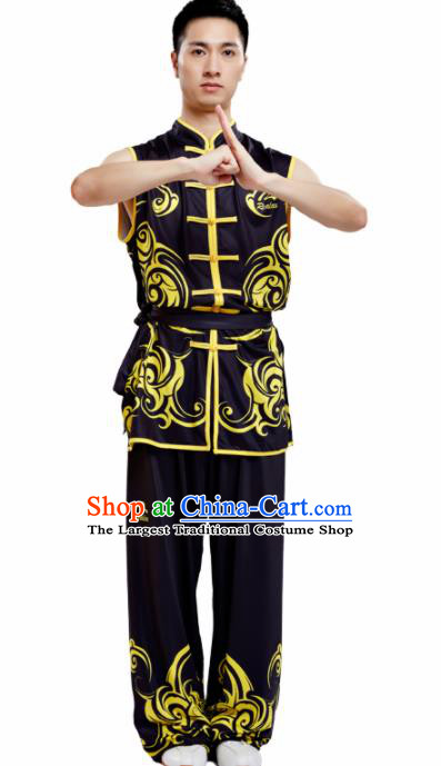 Chinese Traditional Kung Fu Competition Black Costume Tai Chi Martial Arts Clothing for Men