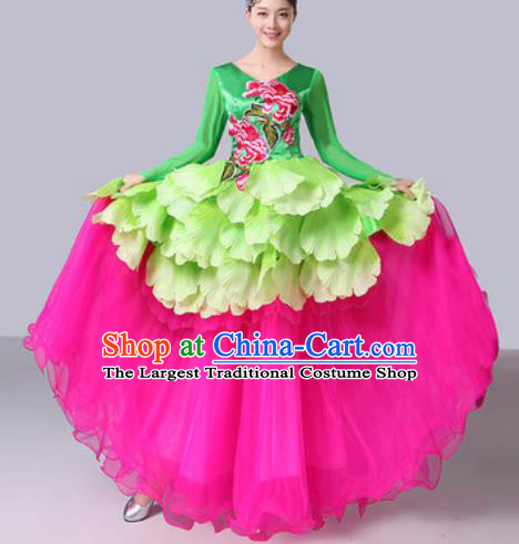 Chinese Traditional Spring Festival Gala Dance Costume Peony Dance Stage Performance Rosy Dress for Women
