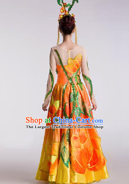Chinese Traditional Classical Dance Orange Dress Folk Dance Stage Performance Clothing for Women