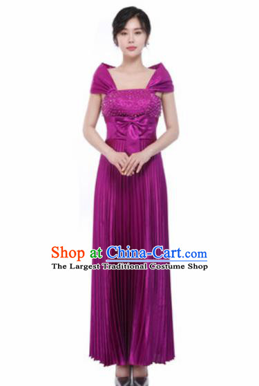 Top Grade Chorus Diamante Purple Dress Opening Dance Stage Performance Costume for Women