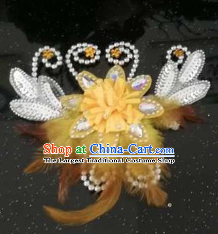 Chinese Traditional Classical Dance Hair Accessories Folk Dance Yellow Feather Hair Stick for Women