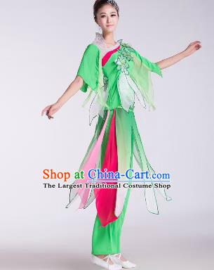 Chinese Traditional Umbrella Dance Costume Classical Dance Stage Performance Green Clothing for Women