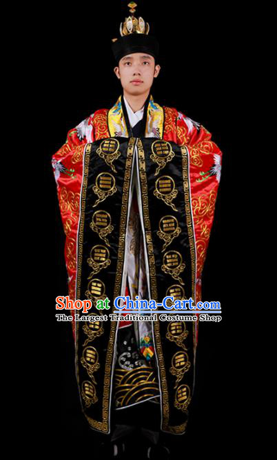 Chinese National Taoist Priest Embroidered Cranes Red Cassock Traditional Taoism Costume for Men