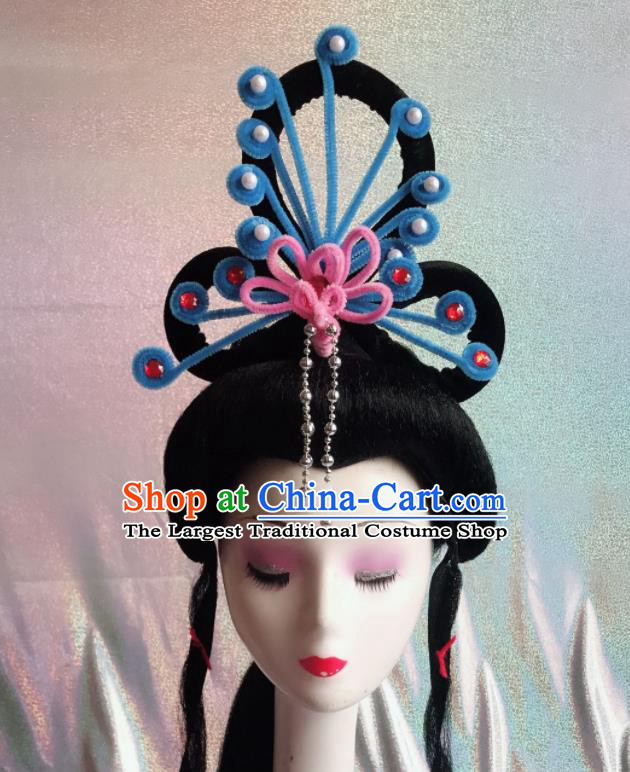 Chinese Traditional Beijing Opera Peri Blue Phoenix Hairpins Peking Opera Diva Hair Accessories for Women