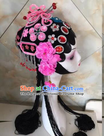 Chinese Traditional Beijing Opera Pink Butterfly Hairpins and Wigs Sheath Peking Opera Princess Hair Accessories for Women
