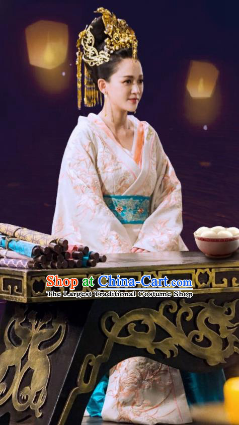 Drama Queen Dugu Chinese Sui Dynasty Empress Hanfu Dress Ancient Historical Costume and Headpiece for Women