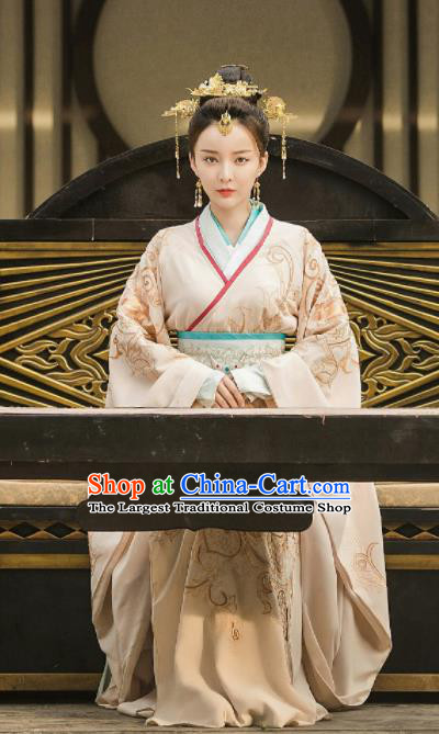 Drama Queen Dugu Chinese Sui Dynasty Princess Consort Hanfu Dress Ancient Historical Costume and Headpiece for Women