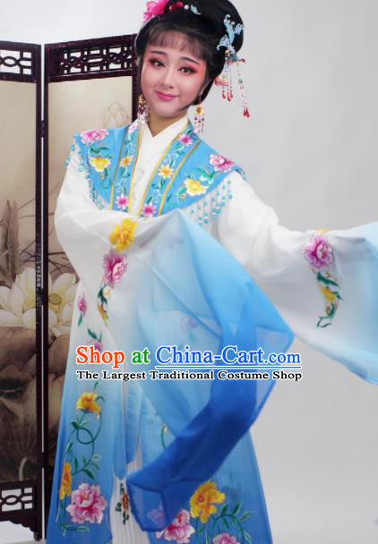 Chinese Traditional Huangmei Opera Embroidered Blue Dress Beijing Opera Hua Dan Costume for Women