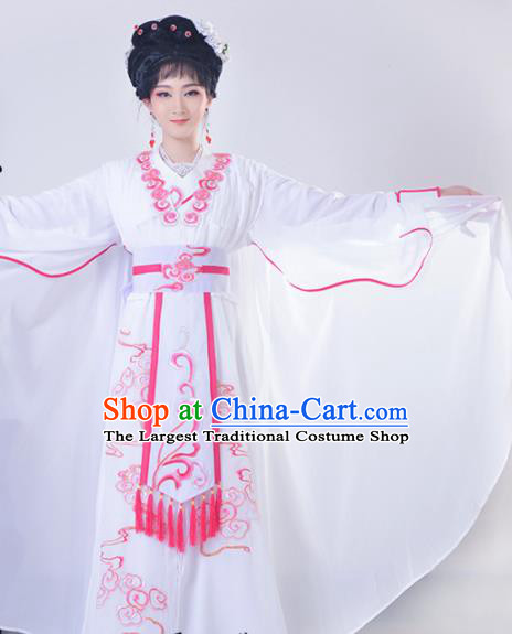 Chinese Traditional Shaoxing Opera Swordswoman Embroidered White Dress Beijing Opera Princess Hua Dan Costume for Women